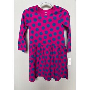 NWT Tea Collection Kids Pink & Blue Polka Dot Long Sleeve Dress Size 10 Cotton